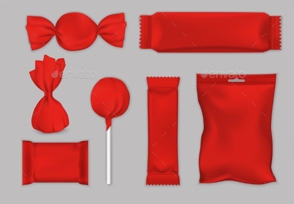 Chocolate and Candy Packaging Red Mockup Set