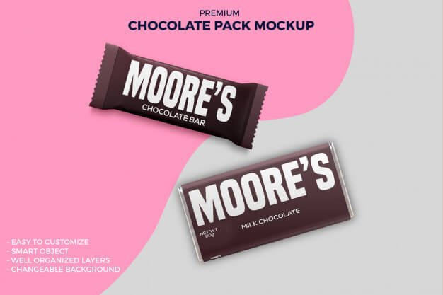 Chocolate bar foil & paper packaging mockup Premium Psd