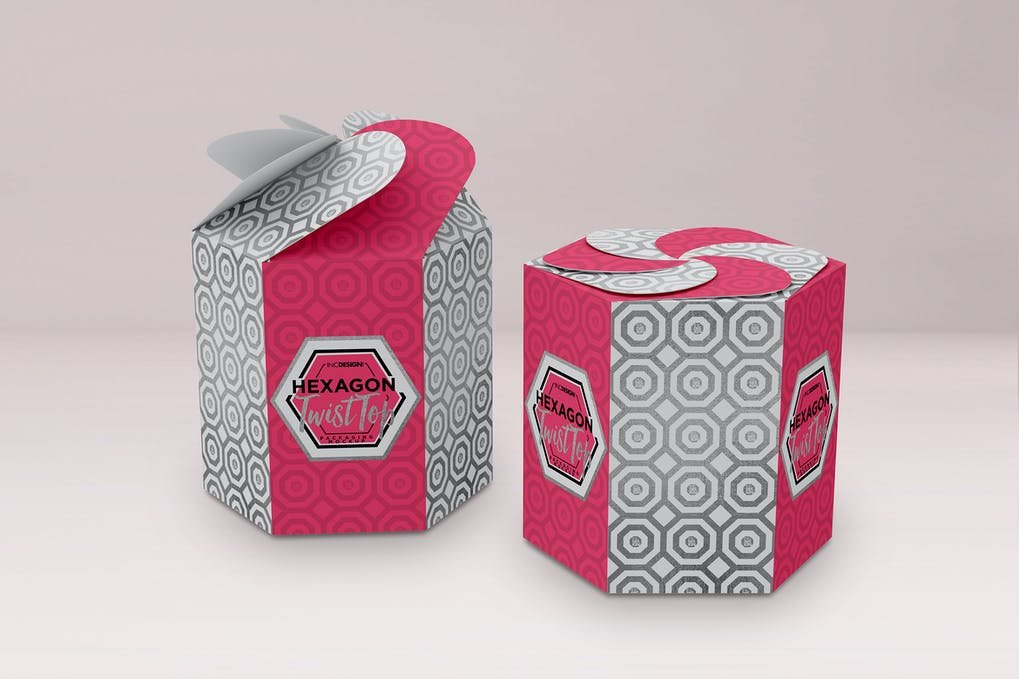 Hexagon Twist Top Candy Gift Box Packaging Mock Up