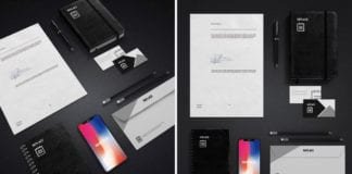 Dark Perspective Top-View Business Stationary Mockups