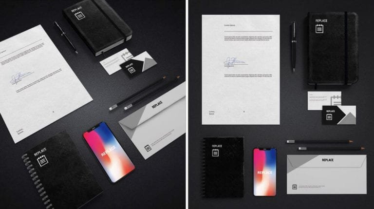 2 Dark Perspective Top View Business Stationary Mockups