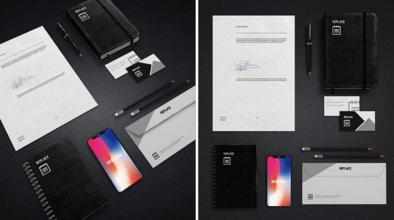 Dark Perspective Top-View Business Stationary Mockups