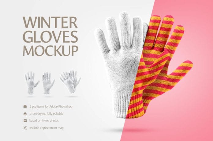 Download Customizable Realistic premium Winter Gloves Mockup