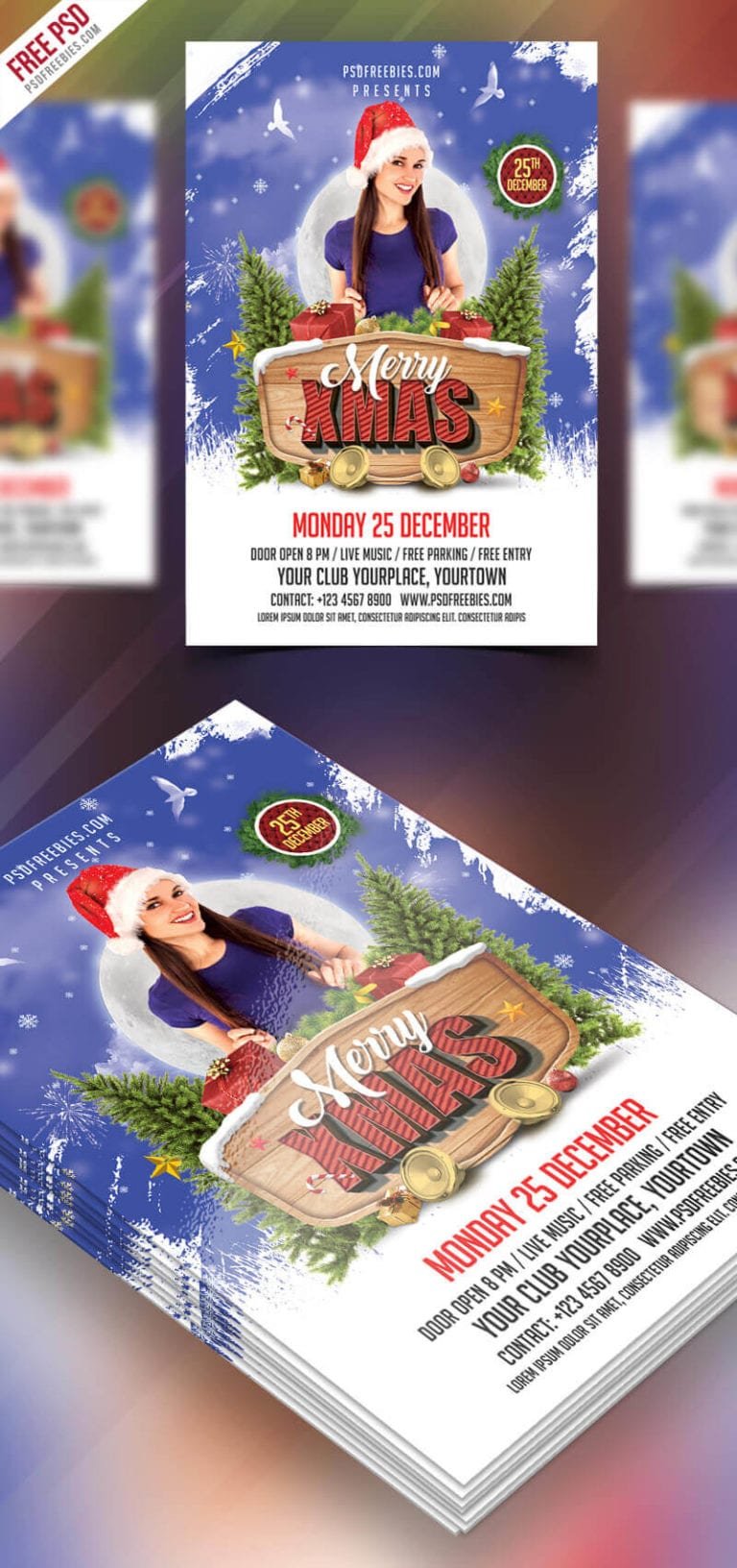 Free Merry Christmas Party Flyer PSD Mockup