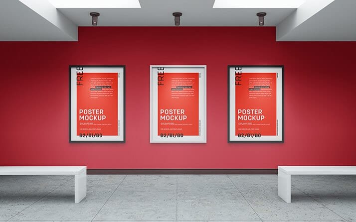 Free Realistic Art Gallery Mockup – 6 different poster frames type