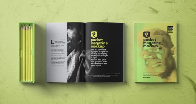 Overhead View Small Pocket Magazine Mockup Psd