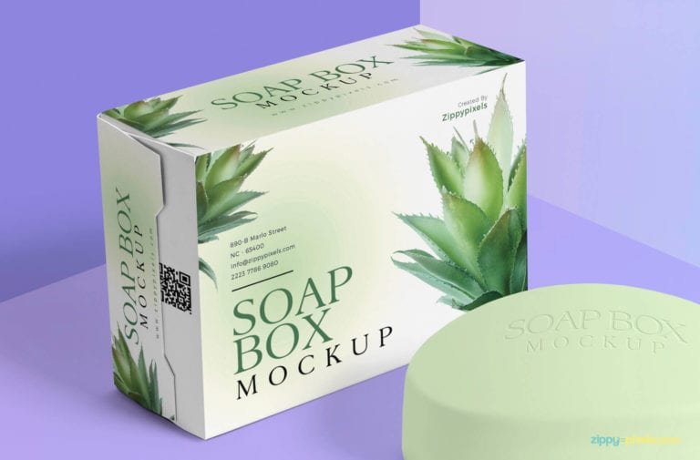 Free Elegant Packaging Box & Soap Mockup