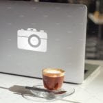 Complete Front View Modern laptop and coffee Cup Mockup Front View Modern laptop and coffee Cup Mockup