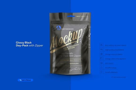 Single Zipper Black DoyPack Mockup – Mockup Den