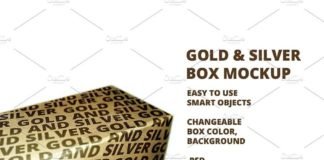 Realistic single Gold & Silver Box Mockup