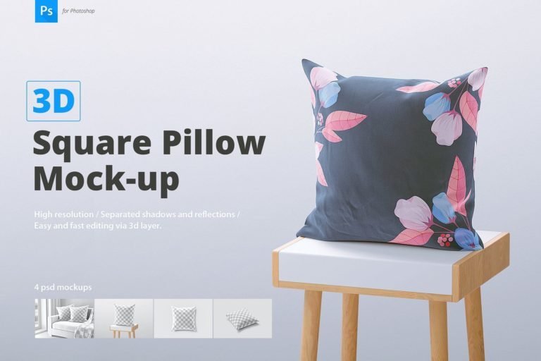 Square Pillow on wooden Table Mockup Mockup Den