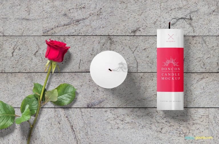 Free Gorgeous Candle Mockup with red rose