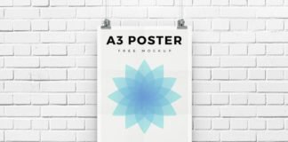 Free White Wall mounted White A3 Poster Mockup