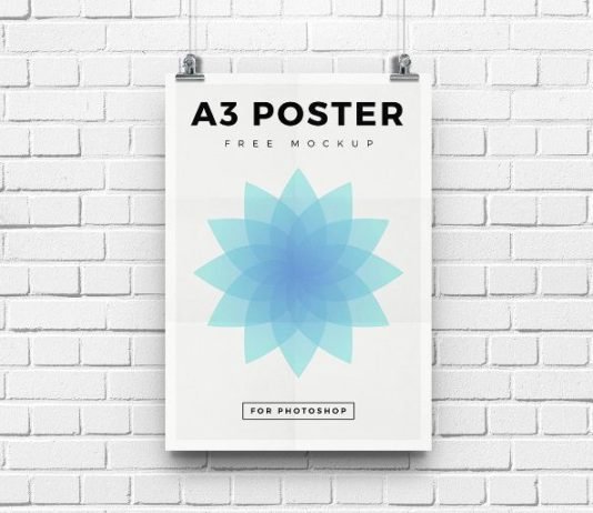 Free White Wall mounted White A3 Poster Mockup