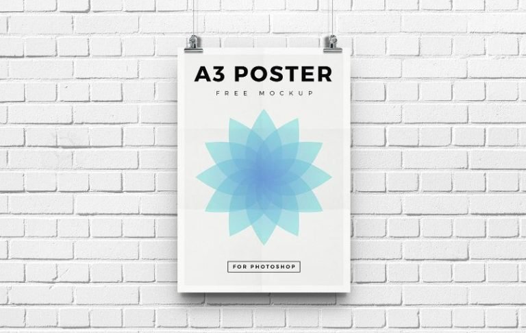 Free White Wall mounted White A3 Poster Mockup