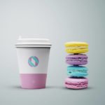 Free Front view Designed Coffee Cup Mockup with cookies