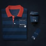 Free Modern Polo T-Shirt Mockup with coffee cup