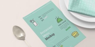 Free Clean design Restaurant Menu Card Mockup with Spoon