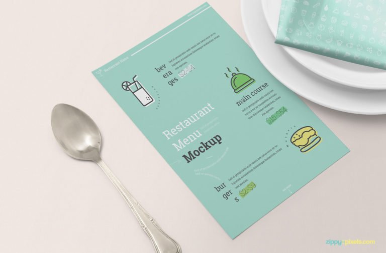 Free Clean design Restaurant Menu Card Mockup with Spoon