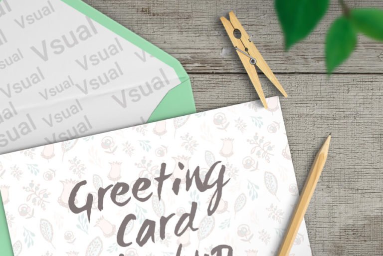 Free Elegant Greeting Card Mockup with pencil