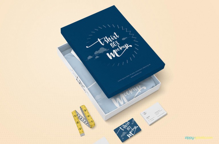 Free Blue Square Box Package Design Mockup