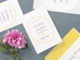 Free White Wedding Card Mockup with flower