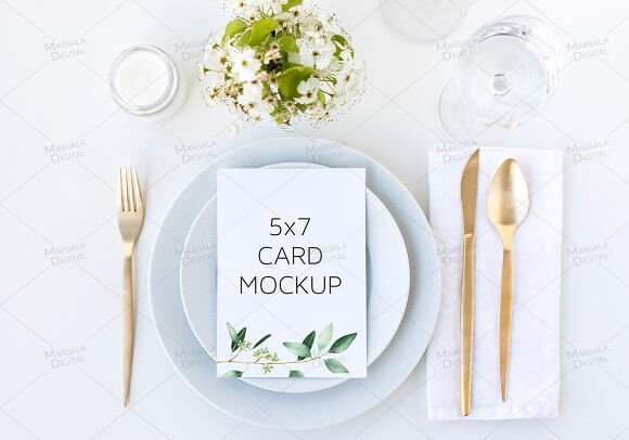 Elegant White Wedding Menu Mockup Psd