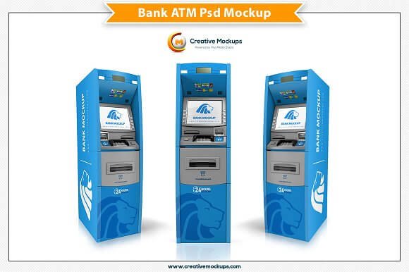 3D Elegant Bank ATM Psd Mockup