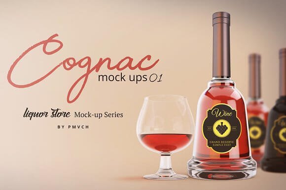 Designed Cognac Mockup with wine Glass