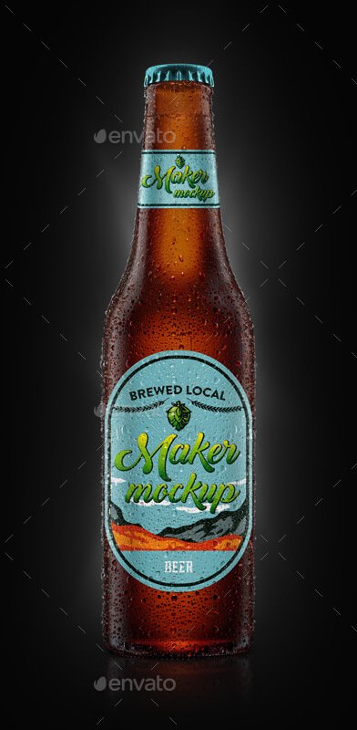 Single Front View Chilled Beer Bottle Mockup