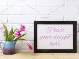 Single Black brown landscape frame mockup