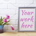 Customizable White frame mockup with flower