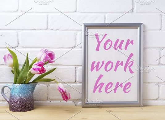 Customizable White frame mockup with flower