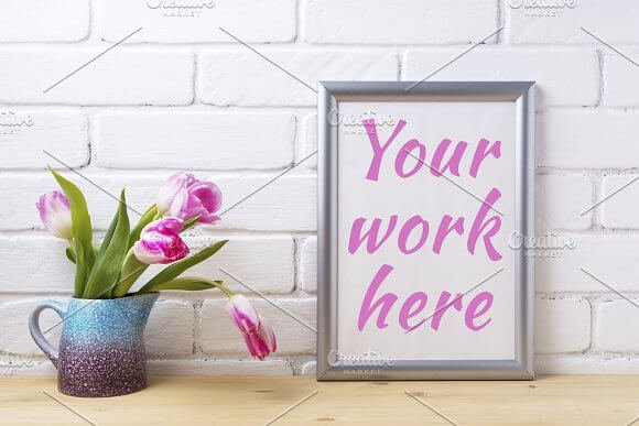 Customizable White frame mockup with flower