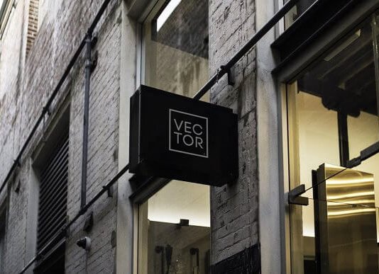 Wall mounted Black rectangle Shop sign mockup