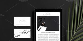 Elegant Top View iPad and Business Card Photo Mockup