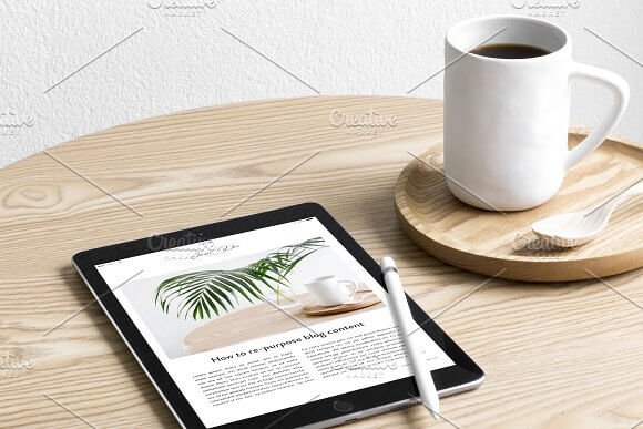 Side View iPad Lifestyle Photo Mockup with Cup