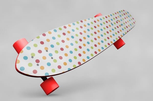 Red Wheel Dotted Skateboard mockup