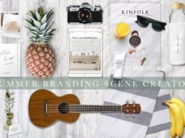 SUMMER SCENE CREATOR WITH HAWAIIAN GUITAR MOCKUP