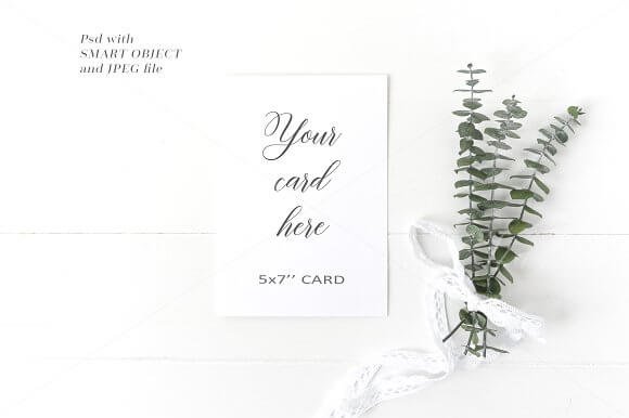 White Wedding Card Mockup with Flower