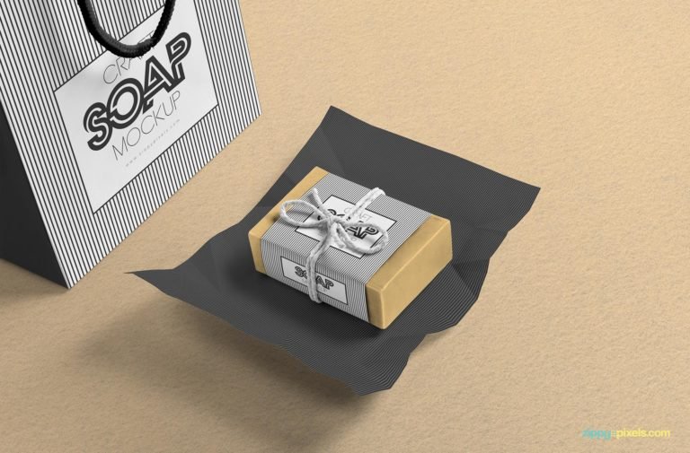 Free Craft Soap Bar Mockup with wrapping pack