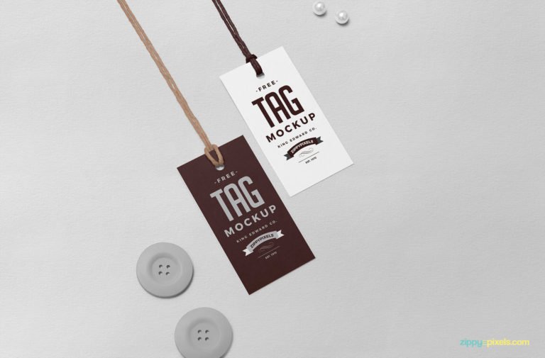 Free Swing Tag Mockup with white pearls