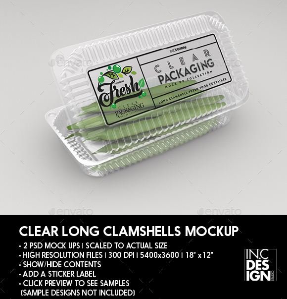 Photorealistic Clear Long Clamshell Packaging Mockup