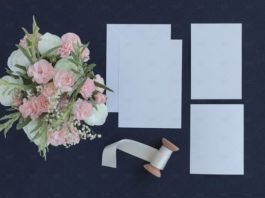 Wedding Program Card Mockup with flower