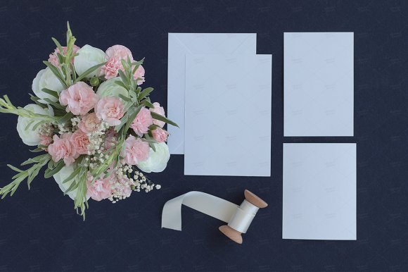 Wedding Program Card Mockup with flower