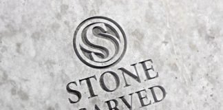 front view Carved Stone Logo Mockup PSD