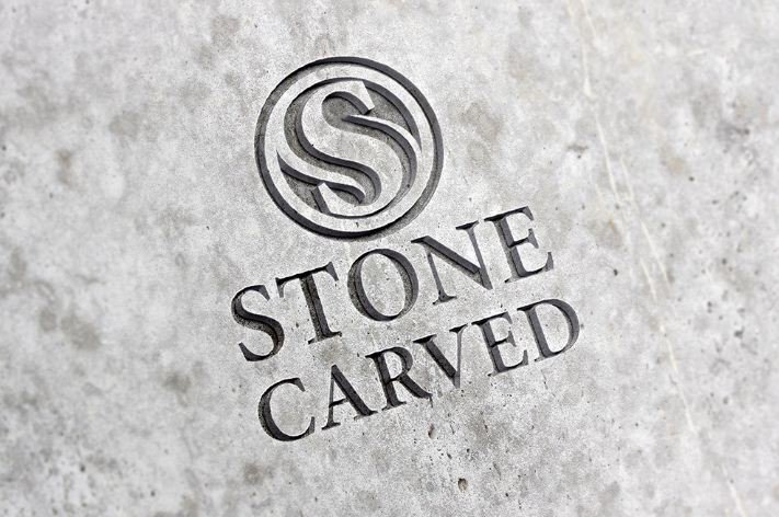 Complete front view Carved Stone Logo Mockup PSD