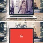 Free Close Up Desktop Notebook Screen Mockup on a Wooden table