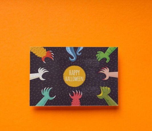 Free Psd monster hand halloween cover mockup