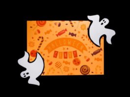 Free Psd Halloween cover mockup with ghosts and candy